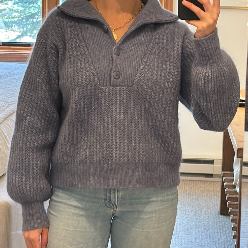 Sezane sweater. Size small. Blue. half button up.